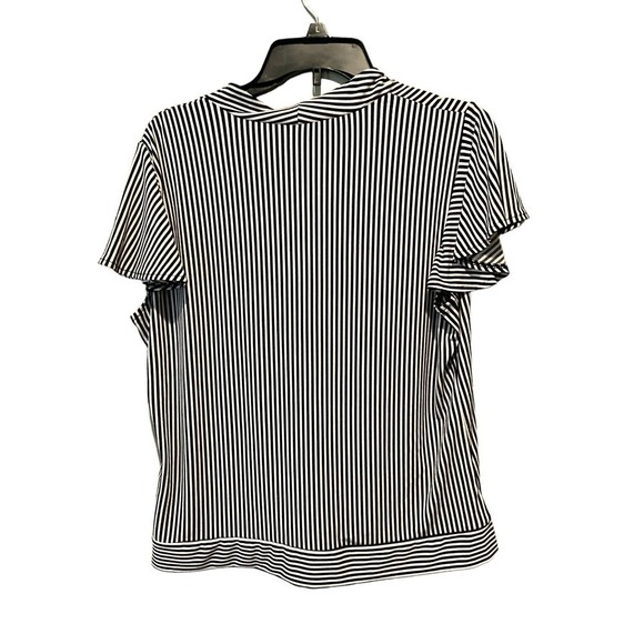 Adrianna Papell Blouse Top Women's Size L Black/White V-Neck Ruffle Short Sleeve - Picture 2 of 5